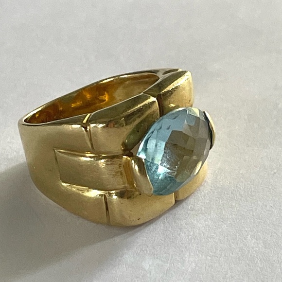 18k Gold Vintage Italian Ring with Aqua - Picture 13 of 15